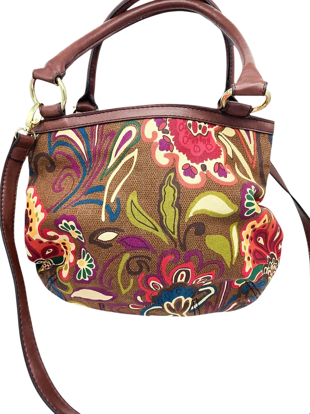 NWT Relic Purse Brown Floral Satchel Bag with Double Handle & Crossbody Strap